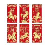 Lot de 6 enveloppes rouges avec motifs de chevaux mignons pour festival de | Lunar Horse Year Red Pocket pour adultes, amoureux, amis, maman, papa, enfants