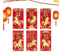 Lot de 6 enveloppes rouges chinoises 2026 avec motifs de chevaux mignons | Lunar Horse Year Red Pocket pour adultes, amoureux, amis, maman, papa, enfants