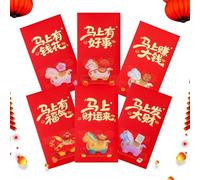 Lot de 6 enveloppes rouges chinoises avec motif cheval pour porte-monnaie, enveloppe rouge pour le nouvel an chinois 2026 - pour mariage, bonne fête, printemps, vacances, fête d'anniversaire