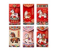Lot de 6 enveloppes rouges chinoises brodées pour le Nouvel An 2026, pour festival, printemps, vacances, mariage, pendaison de crémaillère, adultes, famille, personnes âgées