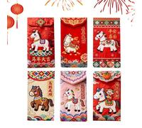 Lot de 6 enveloppes rouges chinoises « Good Luck » pour festival du printemps 2026 avec poche pour espèces, mariage, vacances, pendaison de crémaillère, fête, , adultes, amis
