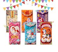 Lot de 6 enveloppes rouges du Nouvel An chinois 2026 | Enveloppes de cartes rouges de l'année du cheval pour mariages, fêtes de printemps, première maison