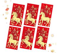 Lot de 6 enveloppes rouges en papier pour le Nouvel An - Motif cheval 2026 - Pour filles et lors d'une fête d'anniversaire et d'hiver