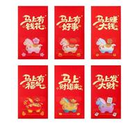 Lot de 6 enveloppes rouges pour argent du Nouvel An chinois avec | Enveloppes rouges porte-bonheur en 2026 pour la fête chinoise du printemps, le bonheur, le mariage, les vacances