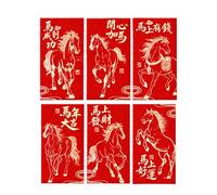 Lot de 6 enveloppes rouges pour fête du printemps du Nouvel An 2026 Motif cheval