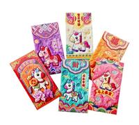 Lot de 6 enveloppes rouges pour le Nouvel An | 3D 2026 | Festival du printemps | Enveloppes rouges de poche pour amis, personnes âgées, mariage, vacances, pendaison de