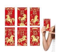 Lot de 6 enveloppes rouges pour le Nouvel An chinois 2026 | Lunar Horse Year Red Pocket pour adultes, amoureux, famille, amis, maman, papa