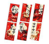 Lot de 6 enveloppes rouges pour le Nouvel An chinois, cadeau de fête | Portefeuille rouge année du cheval 2026 pour fête d'anniversaire, fête de mariage, fête de printemps, réunion familiale