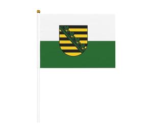 Lot de 6 et 12 mini drapeaux de la Saxe sur bâtons - Durable - 14 x 21 cm - Pour cour, jardin et décoration extérieure