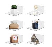 Lot de 6 étagères murales en Acrylique Transparent 10cm Étagères Flottantes | petites étagères murales flottantes sans perçage autocollantes gain de place avec vis pour salon salle de bain cuisine bureau