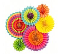 Lot de 6 éventails en papier colorés, à suspendre. Couronne en papier à motifs ronds, idéale pour les fêtes, anniversaires, mariages, révélations de genre, carnavals, fêtes de cirque, décoration intér