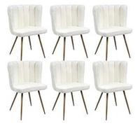 Lot de 6 Fauteuils Blanc Tissu Bouclettes - FJARD - ALTOBUY Blanc G