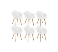 Lot de 6 Fauteuils Imitation Laine Motif Patchwork Blanc - ROHAN -