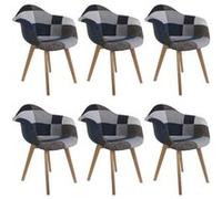 Lot de 6 Fauteuils Patchwork Bleu et Gris - DAMAS - ALTOBUY Bleu G