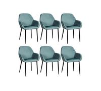 Lot de 6 Fauteuils Velours Côtelé Bleu Canard - ALESSIA -