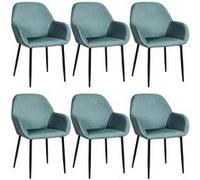 Lot de 6 Fauteuils Velours Côtelé Bleu Canard - ALESSIA - ALTOBUY Bleu G
