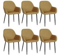 Lot de 6 Fauteuils Velours Côtelé Jaune Moutarde - ALESSIA -