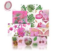 Lot de 6 feuilles de papier cadeau flamant rose hawaïen, motif flamant rose et monstera hawaïen, motif tropical de jungle estivale pour fête Aloha, anniversaires, 6 feuilles de papier avec un rouleau