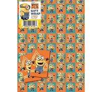 Lot de 6 feuilles de papier cadeau Minions - 6 étiquettes - Dimensions : 70 cm x 50 cm - Produit officiel responsable