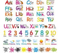 Lot de 6 feuilles de stickers muraux éducatifs en forme de lettres de l'alphabet et chiffres colorés pour l'apprentissage de la météo, autocollants muraux éducatifs pour salle de classe pour enfants,