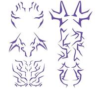 Lot de 6 feuilles de tatouages démons - Accessoires de tatouage - Tatouages temporaires pour le corps - Accessoire de maquillage - Pour les fêtes, les événements de danse, les fêtes, etc