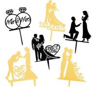 Lot de 6 figurines pour gâteau de mariage, figurines Monsieur et Madame, décorations acryliques pour cupcakes, silhouettes de