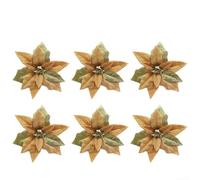 Lot de 6 Fleurs Poinsettia 22cm Brillantes pour Sapin(Brown) | pour brillance intense, effet pailleté, fixation pour facile, lot de 6, pour idéal sapin