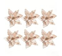 Lot de 6 Fleurs Poinsettia pour velours 25cm pour déco Noël Lot | pour velours doux et paillettes dorées, design élégant, touche romantique, pour idéal fêtes de fin d'année(Pink Gold)