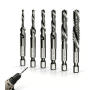 Lot de 6 Forets Taraudeurs Combinés M3 M4 M5 M6 M8 M10 avec Tige Hexagonale 6 mm, Kit de Taraudage Multifonction avec Revêtement Antirouille, Idéal pour Perçage et Taraudage Simultané sur Divers Matér