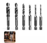 Lot de 6 Forets Taraudeurs Combinés M3 M4 M5 M6 M8 M10 avec Tige Hexagonale 6 mm, Kit Taraudage, Foret Taraudeur, Taraud Machine, Revêtement Antirouille, pour Perçage et Taraudage Simultané