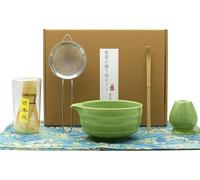 Lot de 6 fouets à matcha comprenant un bol à matcha vert avec bec, un fouet en bambou, une cuillère, un support, un tamis et un tapis à vagues japonais, kit traditionnel à matcha cadeau pour les