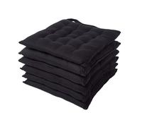HOMESCAPES Galette de Chaise 40x40 cm, Lot de 6, Coussin de Chaise en Coton, Coloris Noir