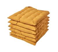 HOMESCAPES Galette de Chaise 40x40 cm, Lot de 6, Coussin de Chaise en Coton, Coloris Jaune Moutarde