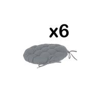 Lot de 6 galettes de chaise ronde en coton coloris gris - Diamètre 40 cm --