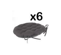 Lot de 6 galettes de chaise ronde en coton coloris gris foncé - Diamètre 40 cm --