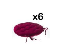 Lot de 6 galettes de chaise ronde en coton coloris rouge - Diamètre 40 cm --