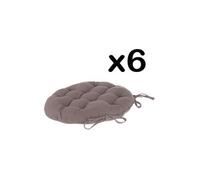 Lot de 6 galettes de chaise ronde en coton coloris taupe - Diamètre 40 cm --