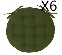 Lot de 6 galettes de chaise rondes coloris vert Kaki en coton - Diamètre 38 x hauteur 6,5 cm