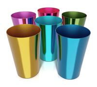 Lot de 6 gobelets rétro en aluminium de 445 ml - Gobelets en métal pour boissons froides - Gobelets en métal avec finition colorée festive pour boire, empilables et passent au lave-vaisselle, pour la
