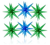 Lot de 6 grands ballons en aluminium bleu et vert à pointes pour garçons - 55,9 cm - Motif dinosaure - Décoration de fête d'anniversaire - Fournitures de fête d'anniversaire ou de remise de diplôme