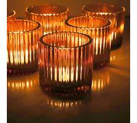 Lot de 6 grands bougeoirs en verre marron pour décoration de table, bougies chauffe-plat ambrées en vrac pour décoration de mariage, grand bougeoir votif pour salon (marron)