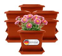Lot de 6 grands pots de fleurs d'extérieur - 40 x 40 cm - 46 l - Avec soucoupe - En plastique - Fabriqué en Allemagne - Terracotta
