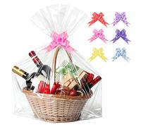 Lot de 6 Grands Sacs en Cellophane pour Panier Cadeau, 76 x 100 cm, Sac Cadeau Transparent avec Noeuds a Tirer, Cellophane Sachets pour Paques Noel Anniversaire Mariage et Fete Des Meres