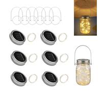 Lot de 6 guirlandes solaires 3M 30 LED blanc chaud pour couvercles de bocaux, lanternes solaires étanches pour bocaux Mason, idéales pour la décoration de jardin, terrasse, mariage et fêtes