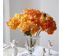 Lot de 6 hortensias artificiels en soie - Décoration de fête de mariage - Convient pour salon, table à manger, table basse, maison, cuisine, centre de table (3, orange)