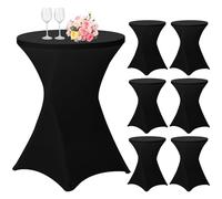 Lot de 6 Housse de Table Ronde Extensible, Nappes à Coins carrés en Spandex 80-110 cm Housse Mange Debout pour Mariage Restaurant Table de Brasserie Haute de Bistrot Jardin Restaurent Bar(Noir)