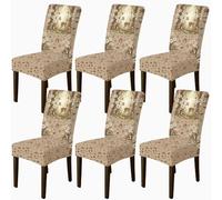Lot de 6 housses de chaise de salle à manger, champignon rustique, chrysanthème printanier, marron, élasthanne, housses de protection élastiques lavables pour salle à manger, cuisine, banquet