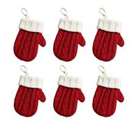 Lot de 6 housses de couverts en tricot rouge et vert en polyester pour fourchette et cuillère de 12 cm - Ornements de table festifs à suspendre pour sapin de Noël (rouge)