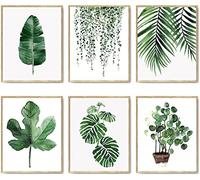 Lot de 6 impressions d'art mural de plantes botaniques, décoration de chambre esthétique, 21 x 30 cm, sans cadre, aquarelle verte, images botaniques, images de feuilles, art mural, décoration