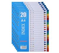 Lot de 6 intercalaires A4 à 1 à 20 intercalaires en plastique avec 11 trous renforcés et liste de contenu, intercalaires multicolores pour classeurs à levier et classeurs à anneaux, parfaits pour le